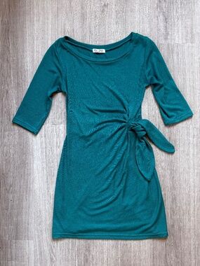 Za Zen Teal Tie Front Mini Dress